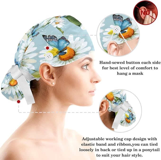 Scrub Cap with Hair Scrunchy, Ponytail Holder Surgical Cap