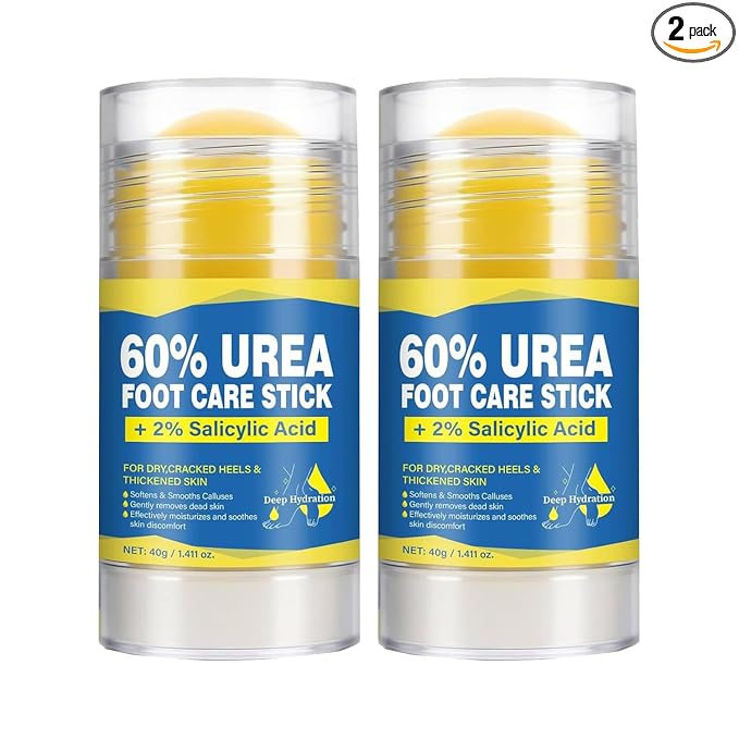 60% Urea Stick with 2% Salicylic Acid, Moisturizer for Dry Cracked Feet, Knees, Elbows & Hands, Exfoliating Softener, Cracked Feet and Callus Removal - 1.41 Oz (2pcs)