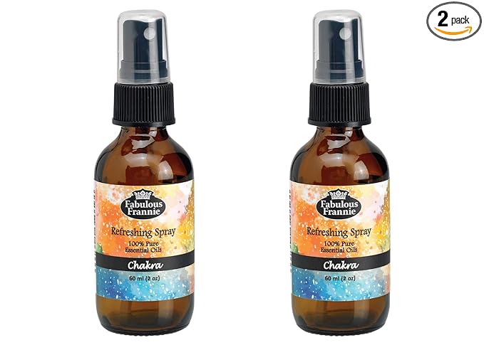 Fabulous Frannie Chakra Refreshing Mist made with Pure Essential Oils A perfect blend of Lavender, Frankincense, Grapefruit, Cassia, Ylang Ylang and Sweet Orange Pure Essential Oils 2oz each 2pk