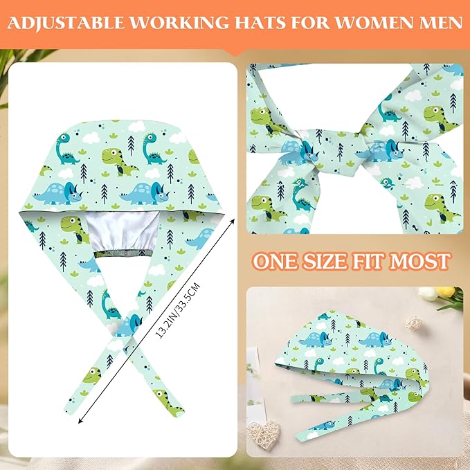 Adjustable Scrub Cap with Buttons & Sweatband, Working Hat with Elastic Tie Back, Unisex Nurse Surgical Caps for Women & Men