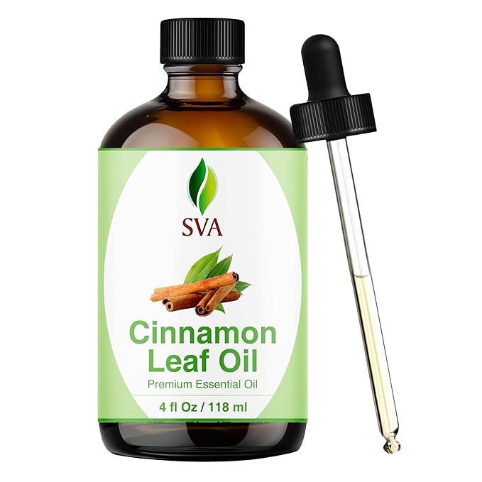SVA Cinnamon Leaf Essential Oil – 4 Fl Oz – 100% Natural Cinnamon Oil - for Diffuser, Hair Care, Face, Skin Care, Aromatherapy, Scalp and Body Massage, Soap and Candle Making – with Dropper