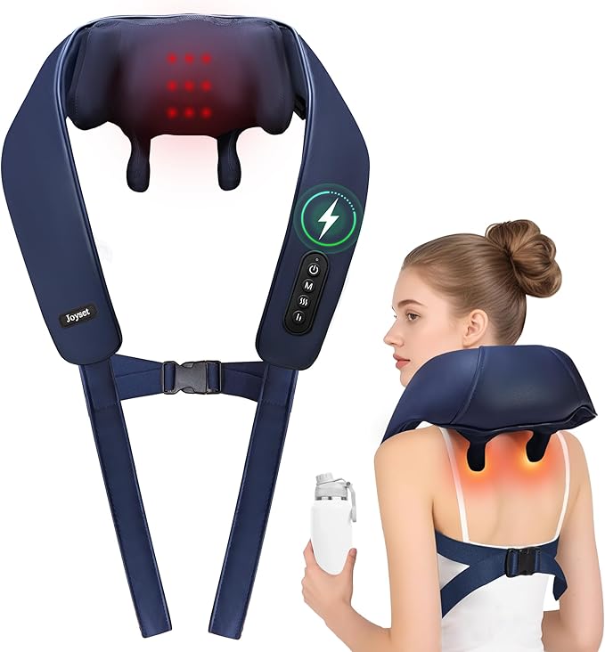 Joyset Cordless Neck Massager with Heat, 6D Deep Kneading Neck Shoulder Massager for Pain Relief, Shiatsu Massager for Shoulder, All Body, 2 Speed Intensities