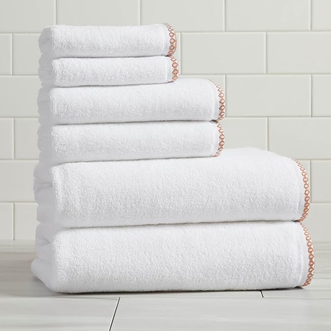 Great Bay Home Clay/White Bath Towel Set - Ultra-Soft Cotton, Boho-Chic Border Design - 2 Bath Towels, 2 Hand Towels, 2 Washcloths - Absorbent, Quick-Dry, Lightweight Bathroom Towels