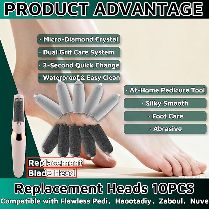10 Pack Pedicures Replacement Heads for Flawless Replacement Heads，Electric Feet Callus Remover Roller Refills Compatible with Most Flawless Pedi Haootadiy Zaboul etc(5 Black Coarse and 5 Gray Fine)