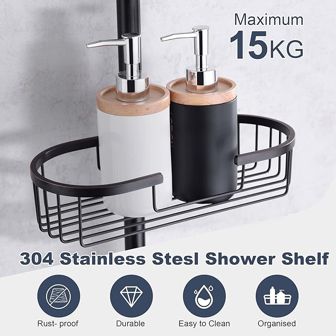 SonTiy Rain Shower Head System with Handheld Spray, 360° Adjustable Shower Arm Exposed Showerhead Kit with Caddy for Whole Family, Brushed Gold, Oil Rubbed Bronze