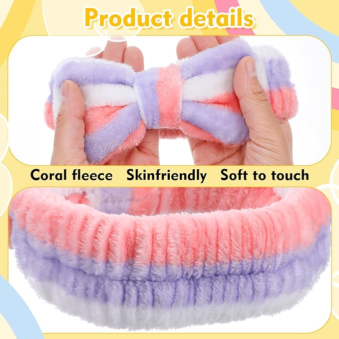 Molain 24 Pcs Spa Headband for Women Bow Hairband Adjustable Skincare Headbands Facial Head Wraps Soft Coral Fleece Makeup Headbands Bulk for Face Wash, Shower, Yoga & More