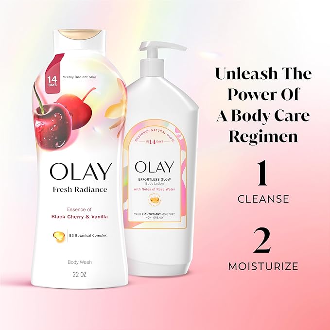 Olay Body Wash for Women, Fresh Radiance, Refreshing & Renewing, Made with Plant Based Cleansers, B3 Botanical Complex, For All Skin Types, Black Cherry & Vanilla Scent, 22 fl oz (Pack of 4)