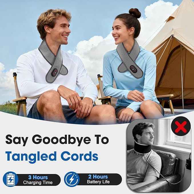 Cordless Neck Heating Pad for Pain, Neck Massager with 660nm 850nm Red Light, Neck Heating Pad for Pain Electric, Heated Neck Brace Wrap for Soreness Stiffness Pain Relief