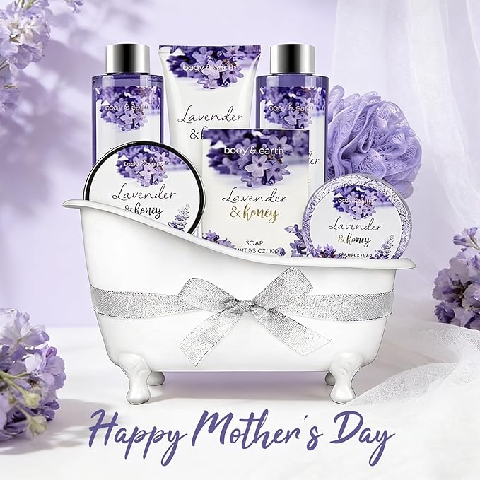 Body & Earth Bath and Body Gift Set - 8 Pcs Lavender Spa Baskets for Women, Spa Kit for Women, Birthday, Holiday, Anniversaries, Mother's Day Gifts for Her, Mom, Wife, Girlfriend