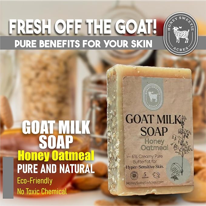 Honey Sweetie Acres Honey Oatmeal Goat Milk Soap - Handmade 5 oz Bar, Made with Natural Ingredients, Moisturizing & Gentle, Made in the USA