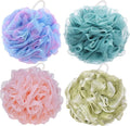 BTYMS Large Loofah Sponge Shower Scrunchies Puff 75g/pc Mesh Pouf Bath Loofa Body Sponges Scrubber for Bathing - Pack of 4