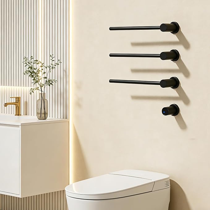 Electric Towel Warmer Concealed, Swivel Heated Towel Rack for Bathroom, Built-in Modular Electric Towel Rack with Timer, Thermostat, LED Display, 3 Bar 180° Rotation, Hardwired