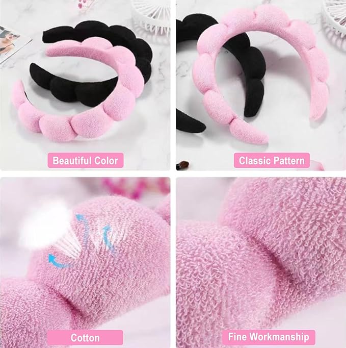 Spa Headband and Wristband Set for Women,Terry Cloth Sponge Headband for Washing Face,Makeup,Facial Mask and Skincare (Pink, One Size)