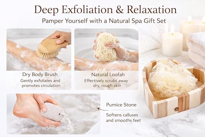 Essentials Spa Gift Set for Women, Heart Shaped Self Care Gift, Relaxation Bath Kit, Gift Ready Box, Mothers Day Gift for Mom