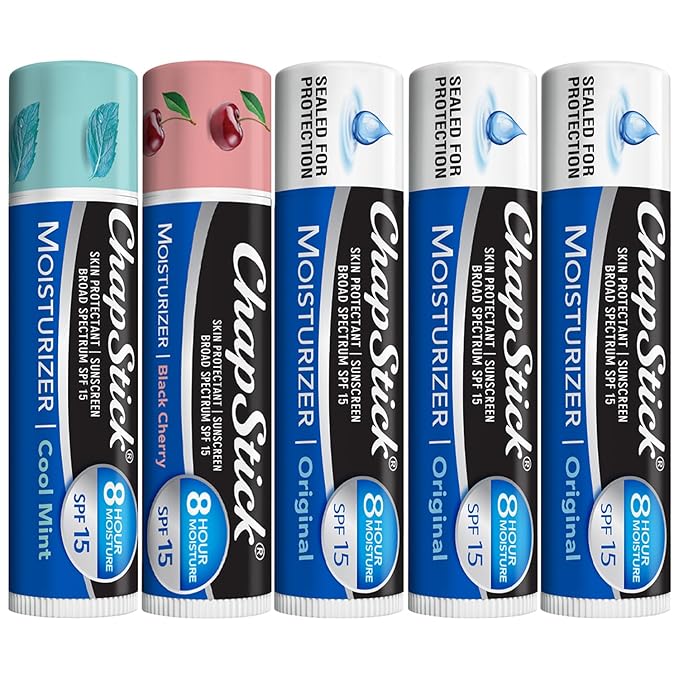 ChapStick Lip Balm Moisturizer 2-in-1 Lipcare SPF 15 Bundle – Original, Black Cherry, and Cool Mint, 0.15 Oz Ea (5 Piece Set)