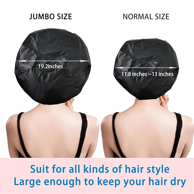 Jumbo Size Shower Cap 2 PCS Waterproof Shower Caps for Women, Extra Large Shower Cap, Reusable Super Large Bath Caps Hair Cap for Long Thick Curly Hair, Locs, Twist Braids - Black+Red