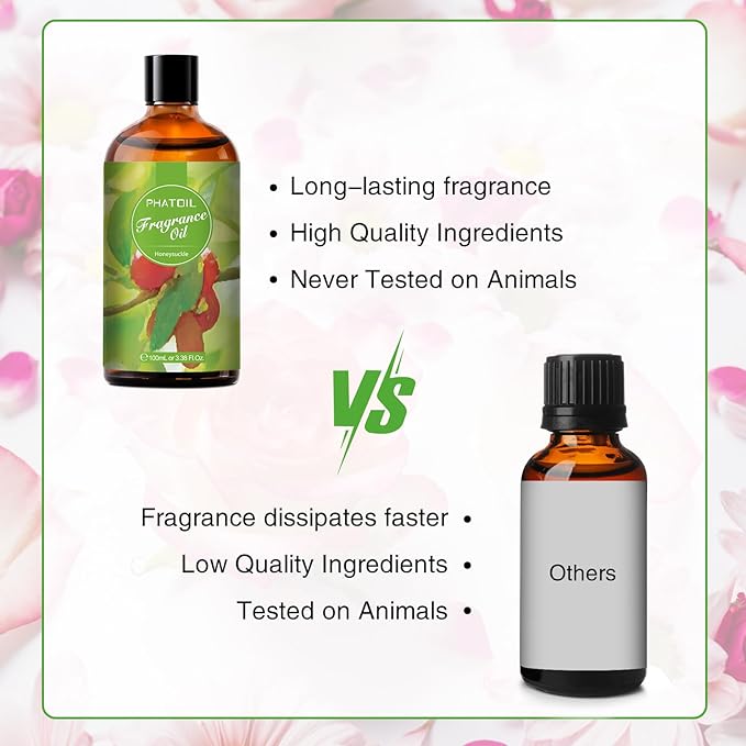 PHATOIL 3.38FL.OZ Honeysuckle Fragrance Oils for Aromatherapy, Essential Oils for Diffusers for Home, Perfect for Diffuser, DIY Candle and Soap Making, DIY Scented Products - 100ml