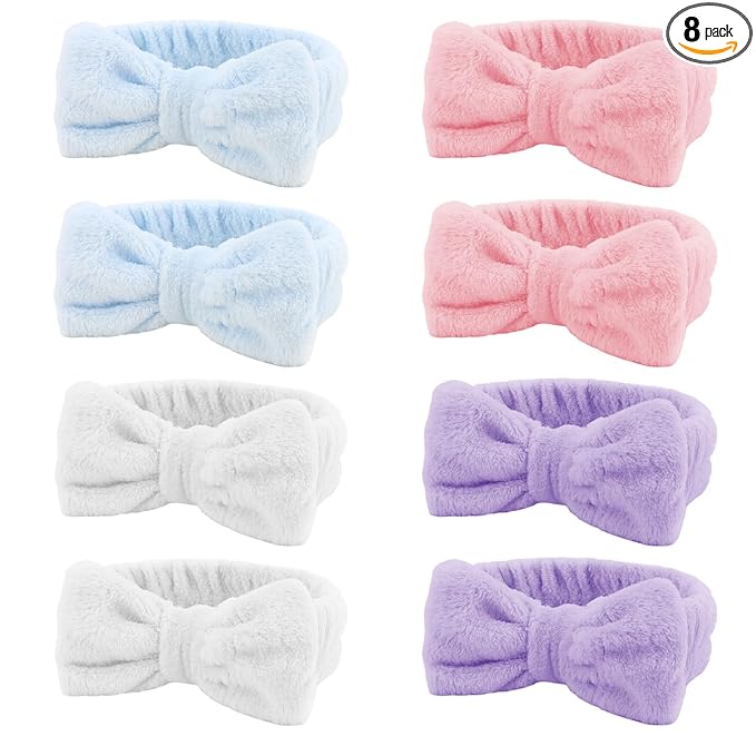 8 Pack SKincare Headband for Washing Face,Spa Headbands for Women Girls Cute Bow Headbands for Makeup Skin Care Hair bands Slumber Party Supplies Teen Girl Gifts