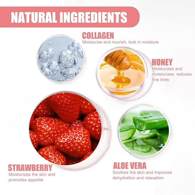 2 Pcs Lip Balm Honey Pot, Honey & Strawberry Moisturizing Lip Mask Reduces Lip Lines and Exfoliator, Prevention Dry & Cracked Lip. (Honey & Strawberry)