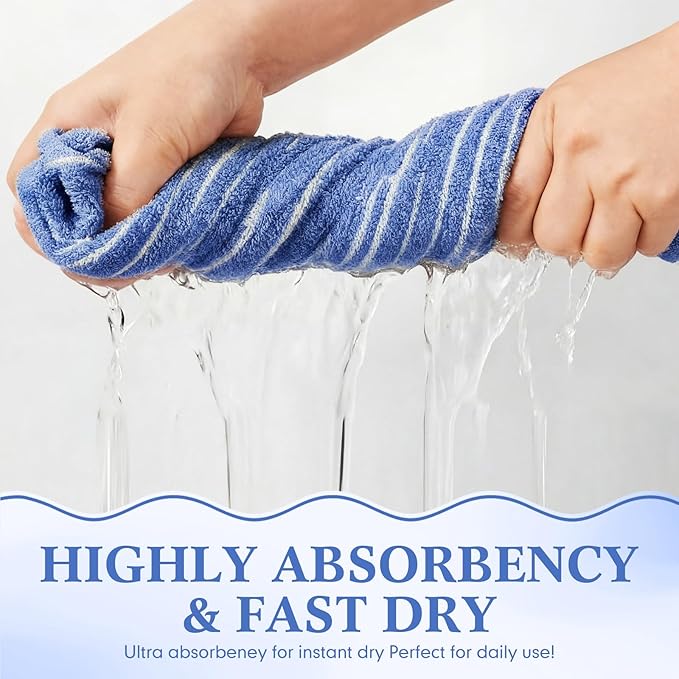6 Pcs Large Bath Towels Set 28x55 Inch Soft Cotton Towels for Bathroom Striped Towel Set Highly Absorbent & Quick Dry Towel for Spa Gym 2 Bath, 2 Hand, 2 Washcloth (Blue, Yellow)