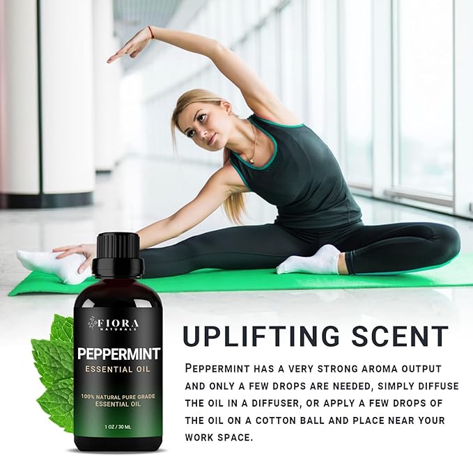 Peppermint Essential Oil by Fiora Naturals - 100% Pure Peppermint Oil for Hair Growth, Skin and Scalp Acne, Diffuser, DIY soap, and Candle Making. Pure Mentha Piperita Oil