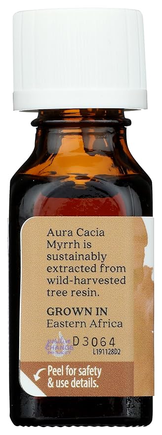Aura Cacia 100% Pure Myrrh Essential Oil, 0.5 fl. oz, Balsamic, Warm Spicy Aroma, Centering & Meditative Restoring Myrrh Oil