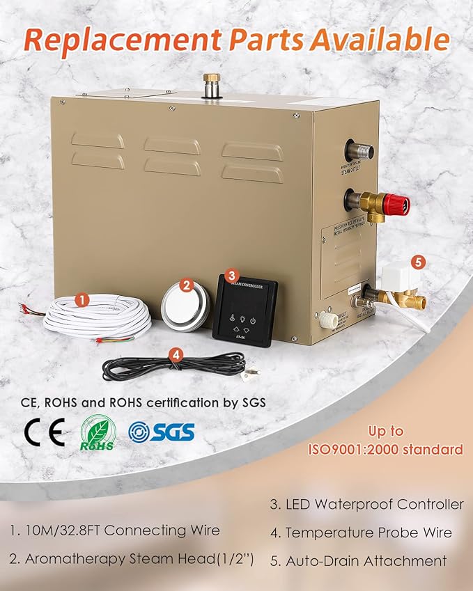 Steam Shower Generator Kit 12KW for Bath Sauna SPA, Aromatherapy Steam Head, Self-draining System, LED Waterproof Controller, for Commercial Home Use…