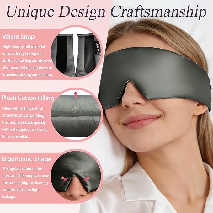 Silk Sleep Eye Mask for Side Sleeper Men Women, Eye Mask Sleeping 100% 22 Momme Pure Mulberry Silk for Night Sleep, Travel, Face-Hugging Padded Eye Cover for Sleeping with Adjustable Band-Grey
