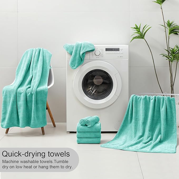 8 Piece Bath Towel Set-2 Oversized Bath Sheets(35"x70"),2 Hand Towels,4 Washcloths-Extra Large Microfiber Towel Sets,Less Lint Highly Absorbent & Quick Dry Bath Towels for Bathroom Gym Pool,Teal Blue