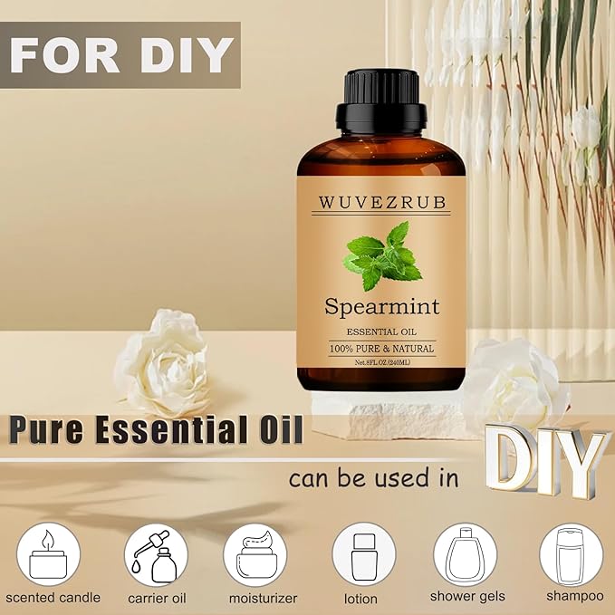 Spearmint Essential Oils, 240ML Pure and Natural Essential Oil for Aromatherapy Diffuser - Spearmint /8 Fl Oz