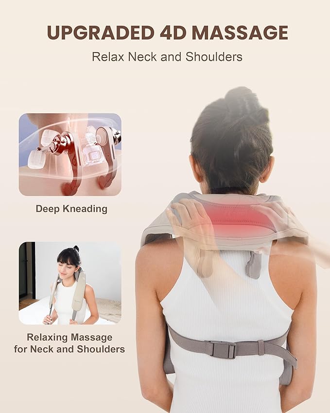 Heycool Cordless Neck Massager with Heat, FSA Eligible HSA 4D Deep Kneading Neck Shoulder Massager for Pain, Shiatsu Back Massager for Shoulder, Gifts for Women, Men