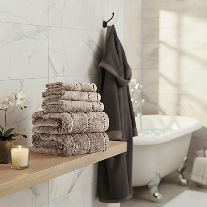 Lavish Home 6 Piece Bathroom Towels Set - 525GSM 100% Cotton Bathroom Essentials - 2 Bath Sheets, 2 Hand Towels, and 2 Wash Cloths for Bath, Shower, Gym, Spa, and Dorm Room (Taupe)