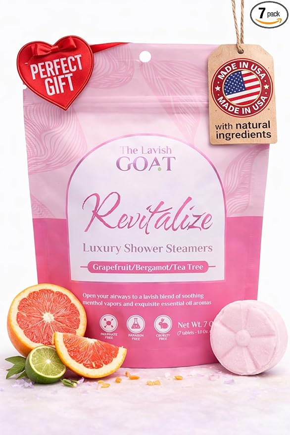TLG Revitalize Shower Steamers Aromatherapy 7 Pack – USA Made with Menthol, Grapefruit, Bergamot & Tea Tree Essential Oils – Long-Lasting Citrus Shower Bombs – Gift for Men & Women