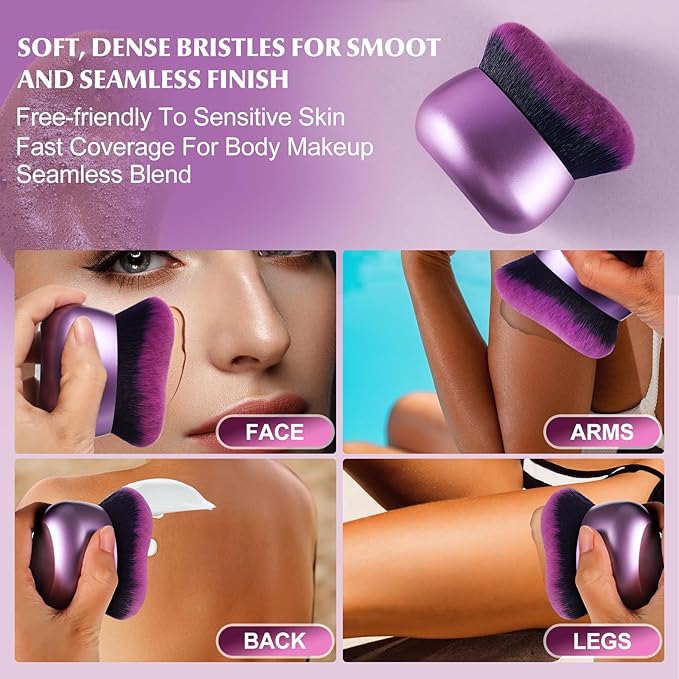 Extra Large Body Makeup Brush,75mm Wide-headed Body Coverage Applicator For Self Tanner, Leg Makeup &Body Blend for Tattoo Cover up Makeup, Oval Face&Back body makeup Brush Wet&Dry Use（Purple)