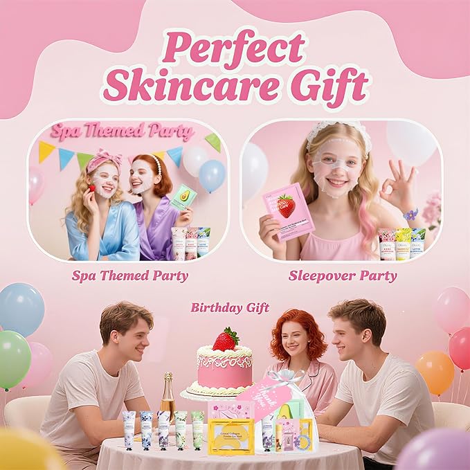 90PCS Spa Party Supplies for Women & Girls, Spa Party Favors Include Face Masks, Hand Cream, Lip Balm, Under Eye Patches, Lip Mask, Spa Birthday Sleepover Party Supplies, Teacher Appreciation Gifts