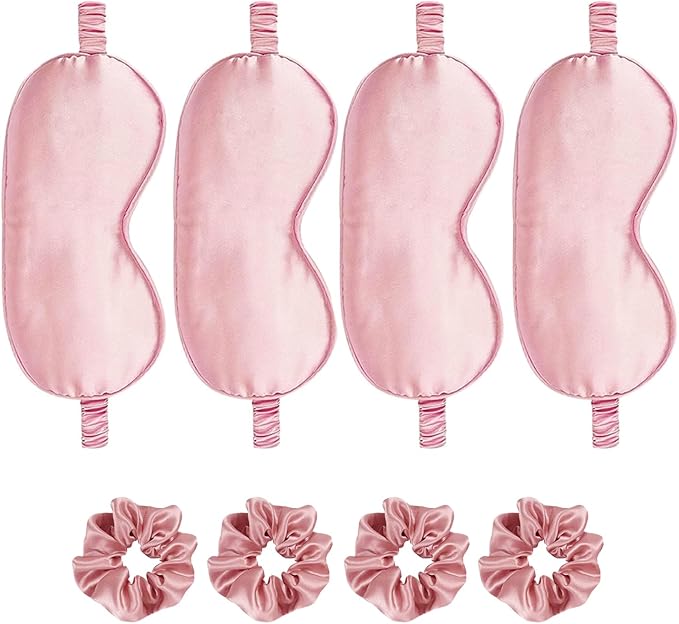Satin Eye Mask 8Pcs Silk Sleep Masks Silky Blindfold Eyeshade Blackout Eyes Cover Scrunchies Hair Ties Travel Wedding Gifts