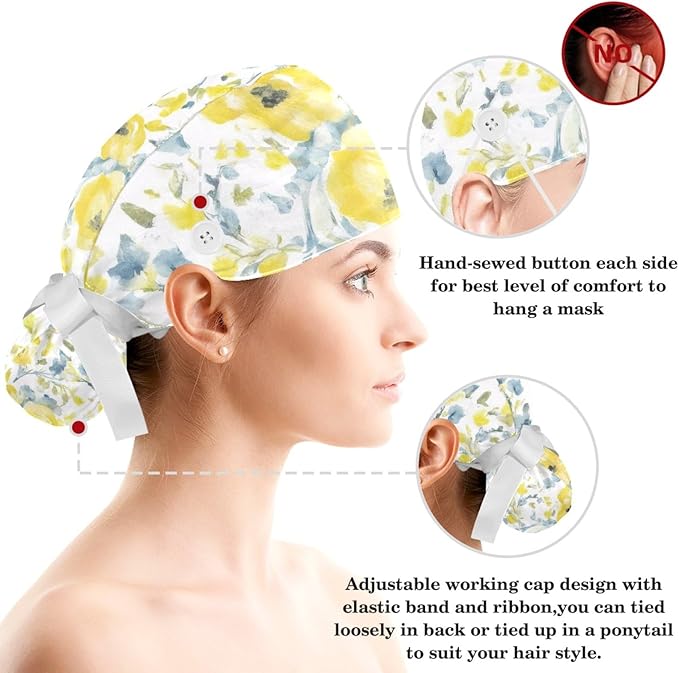 Scrub Cap with Hair Scrunchy, Ponytail Holder Surgical Cap
