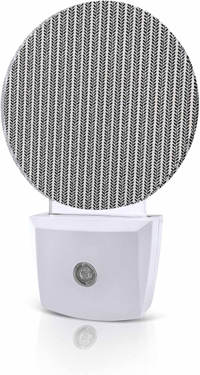 Night Lights Auto Sensor Gray Pinstripes Night Light Woven Denim Striped Round Lamp Plug-in LED Nightlights Dusk to Dawn for Living Room Bedroom Bathroom Hallway Wall Decor