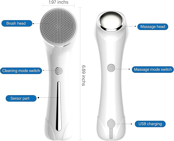 Facial Cleansing Brush, 2 in 1 Ｗaterproof IPx7 Facial Spin Scrubber Set with 4 Brush Heads, Rechargeable Exfoliating Face Brush Deep Cleansing, Gently Exfoliate and Remove Blackhead (White)