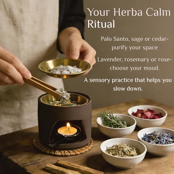 5 in 1 Incense Diffuser & Holder Set, Ceramic Aromatherapy Burner for Incense Sticks and Dried Herbs, Multi-Use Wax Warmer for Bedtime Calm, Yoga, Unique Mother Gift