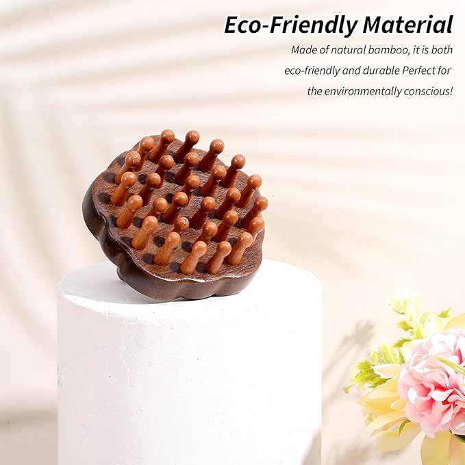 ElevateTech Wooden Scalp Massager Comb for Promote Hair Growth, Natural Wooden Hair Brush Portable Handheld Head Gua Sha Brush Round Anti-Static Head Massage Tool for Men Women Spa