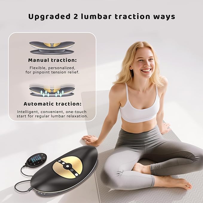 Cordless Electric Lumbar Traction Device, 4-in-1 Multifunctional Back Massager for Low Back Pain Relief with Controller, Dynamic Traction, Microcurrent Therapy, Hyperthermia and Vibration (Black)