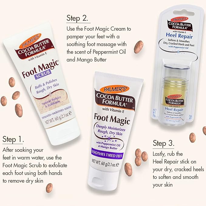Palmer's Cocoa Butter Formula Heel Repair,Foot Balm Stick for Cracked Heels & Feet,No-Mess Stick Applicator,0.9 Ounce,(Pack of 2)