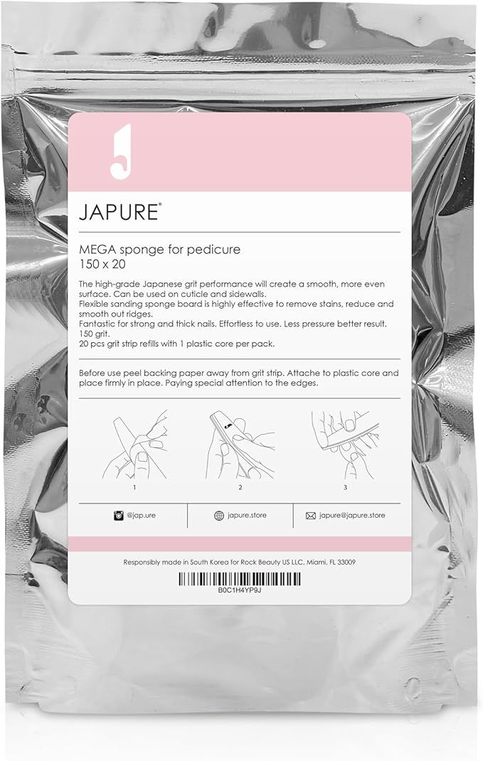 Mega Sponge Pedicure Nail File - 150 Grit Professional Sponge Buffer, 20 Pcs Bulk Pack - Salon Quality Cushion Core Callus Remover Tool for Hard Skin