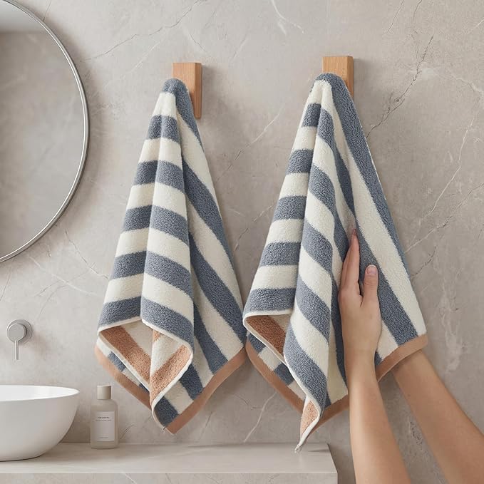 REDKISS 2-Pack Luxury Hand Towels for Bathroom - 12 x 28 Inches 100% Cotton Striped Hand Towels, Ultra Soft and Highly Absorbent Towel for Bath, Gym, Hotel, Kitchen and Spa, Gray