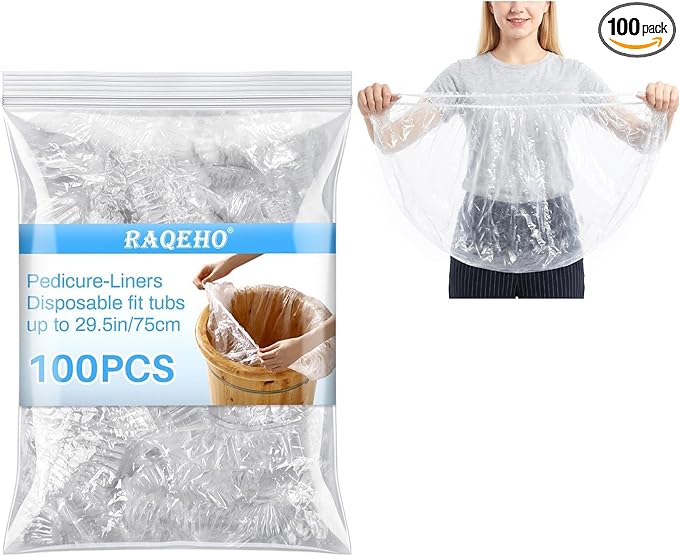 100PCS Pedicure Liners Disposable - Plastic Footsie Footbath Foot Soak Bath Spa Pedicure Bowl Liners Disposable Cover Bags for Feet Basin Soaking Bucket Tub Productos Para Pedicura Spa Supplies