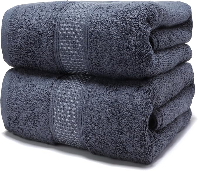 Cotton Bath Towels Set, 2-Piece Set(27x55 Inches) Super Absorbent Quick Drying, Soft,Suitable for Bathroom, spas, Gyms,Gift (Dark Grey)