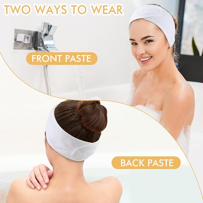 SINLAND Spa Headband for Women 3 Counts Adjustable Makeup Hair Band with Magic Tape,Head Wrap for Face Care, Makeup and Sports 3 Pack