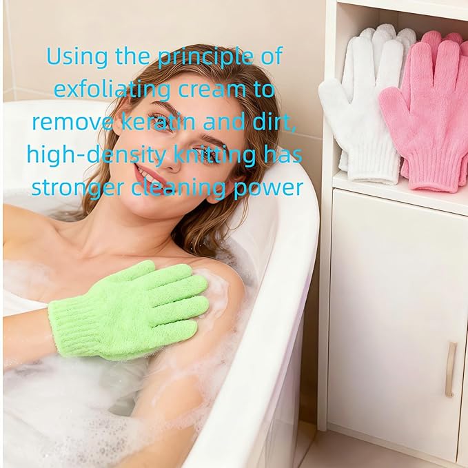 4 Pairs Exfoliating Bath Gloves, Nylon Double Sided Exfoliating Gloves for Beauty, Spa, Massage, Skin Shower, Body Scrubber Bathing Accessories