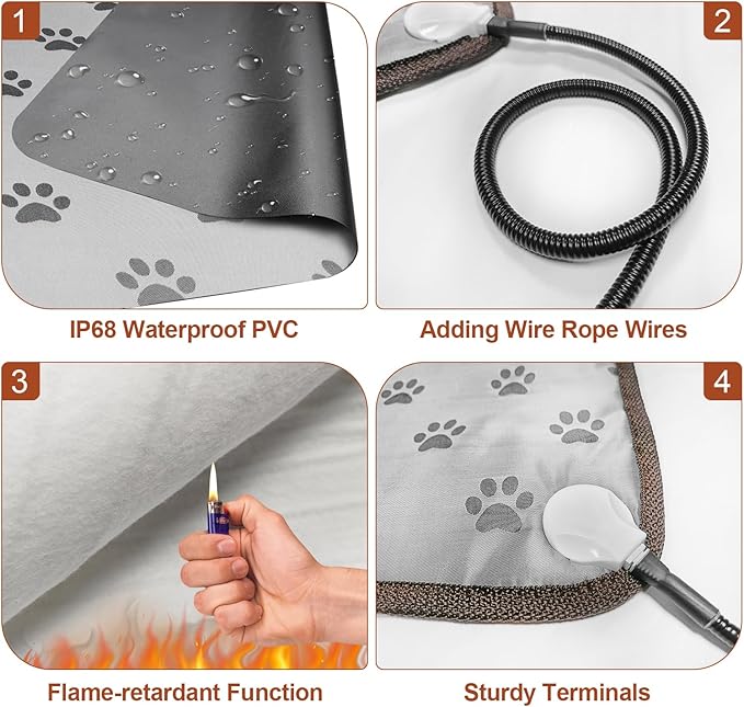 GOLOPET Pet Heating Pad 22x18 in with Smart Thermostat Switch and Power Line Protection Tube,Obtained MET and UL Dual Certification,Waterproof Cat Heating pad-Rose